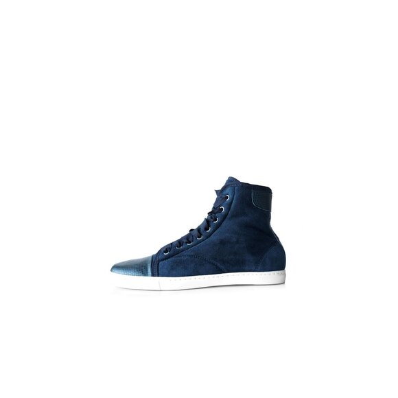 LANVIN SNEAKERS SZ 37 Blue Shearling High-Top Sneakers *EXCELLENT* SZ 6,5 - Picture 1 of 10